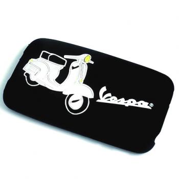 Obal na iPhone čierny s bielym skútrom a logom Vespa